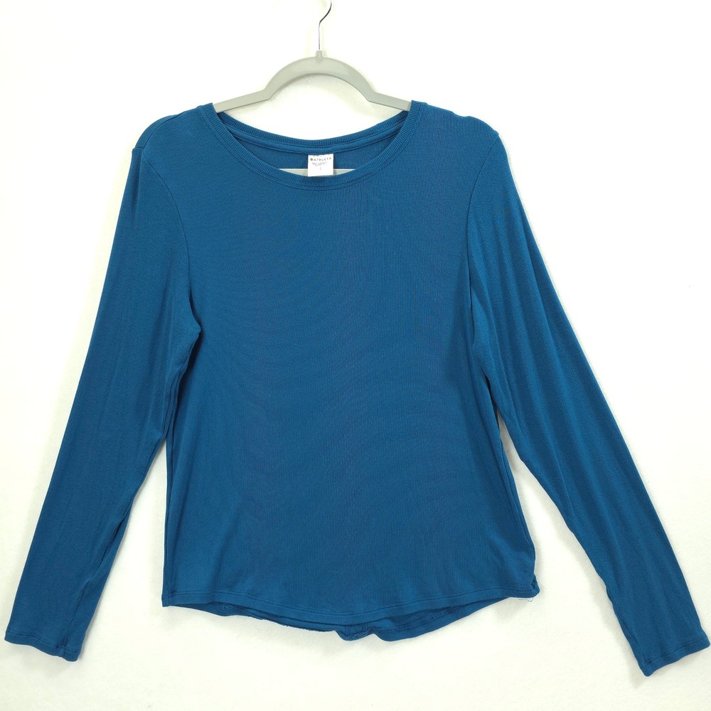 Athleta Top Keyhole Back Ribbed Long Sleeve Teal Blue Women S Athleisure Sporty